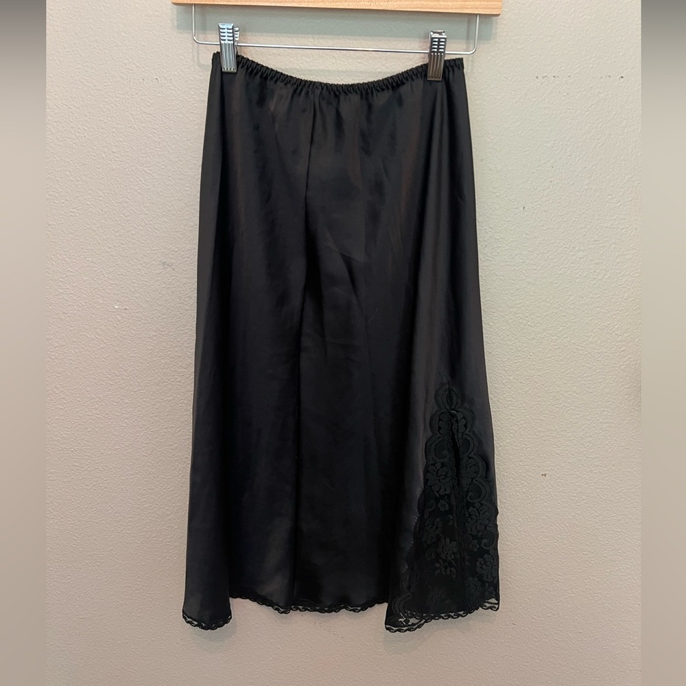 Elegant Black Silk Lace Trim Slip Skirt